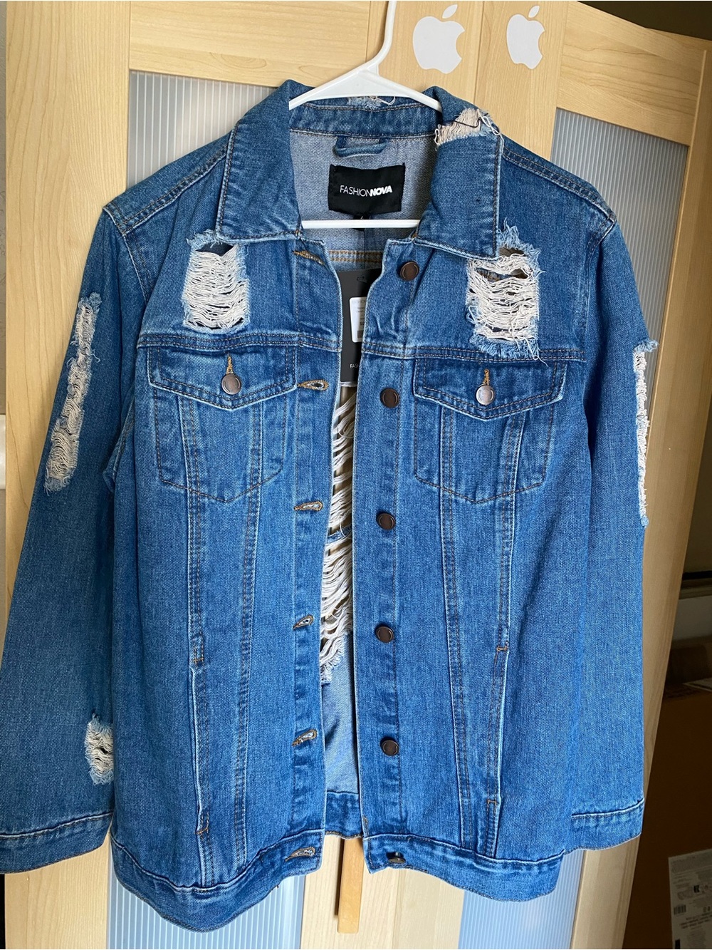 Fashion Nova Distressed Blue Denim Jacket
